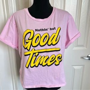 🌸 Pink & Yellow Cropped Good Times Soft Tee T-Shirt Size XL